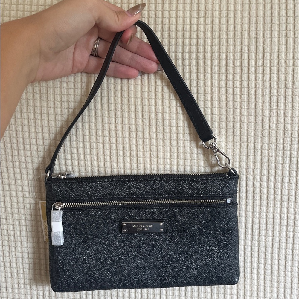 Michael Kors Charcoal Wristlet with Silver Accents